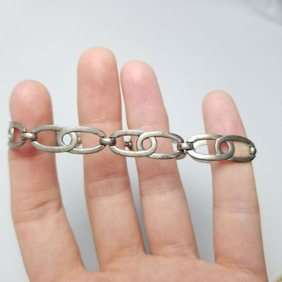 Vintage WRE Sterling Silver Wide Link Chain Bracelet, Signed, Retro, Estate - Picture 3 of 7